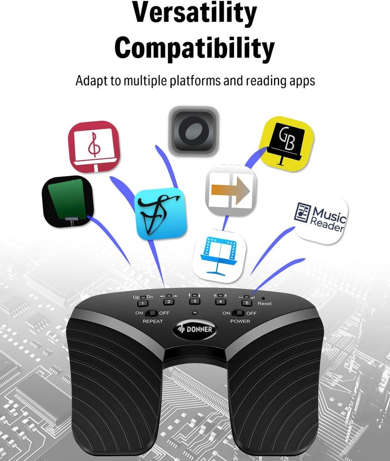 Donner Wireless Page Turner Pedal, Rechargeable Music Page Turner foot pedal for Tablets Phone, Black - Image 3